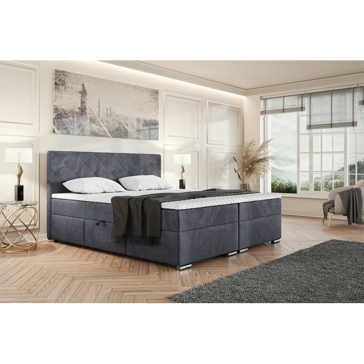 MEBLINI Boxspringbett MALDINI 140x200cm - H3B/Dunkelgrau Samt - mit Bettkasten - Polsterbett - Doppelbett mit Topper & Bonellfederkern-Matratze – Bild 1