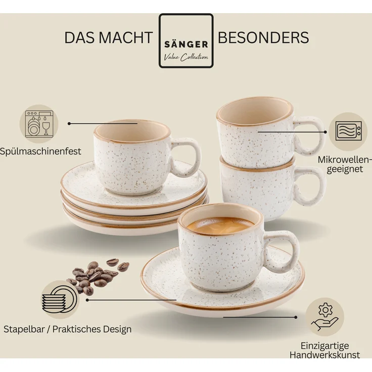 SÄNGER Espressotassen Set Rio Creme 8 teilig für 4 personen – Bild 4
