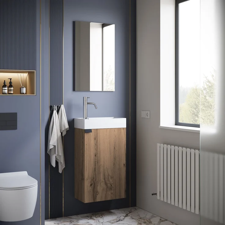 Badplaats Gäste-WC Waschtisch Set Apollo 40x22 cm Eiche Braun - Platzsparende Badmöbel Set mit Waschbecken und Unterschrank – Bild 6
