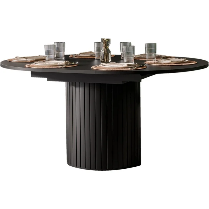 Compleo Esstisch 120-160 cm MODERNO, Säulengestell mit Rillenstruktur, ausziehbarer Tisch, Gestell in Lamellenoptik – Bild 1