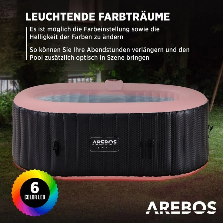 Arebos Whirlpool BALI aufblasbar für 2 Personen mit 90 Massagedüsen, (Komplett-Set, mit LED-Beleuchtung, 190 x 120 cm), für Outdoor & Indoor – Bild 3