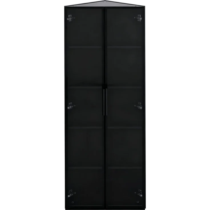 Eckvitrine 62x35x160 cm in Schwarz mit LED-Beleuchtung und Soft-Close-Türen – Bild 9