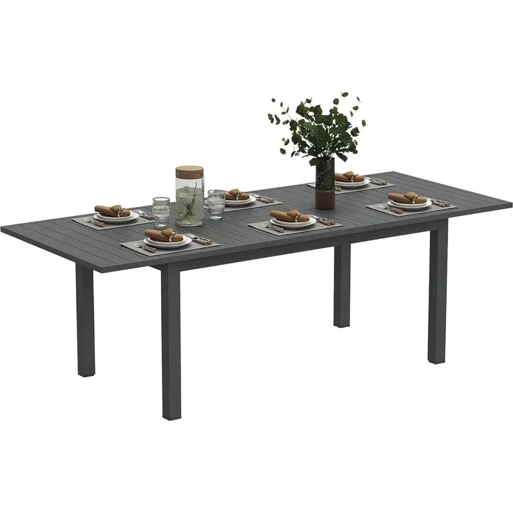 Outsunny Gartentisch 160/220x90 cm, für 6-8 Personen (rutschfest Buffettisch, 1-St, Wetterfest Balkontisch Erweitert), für Garten, Terrasse Balkon Grau