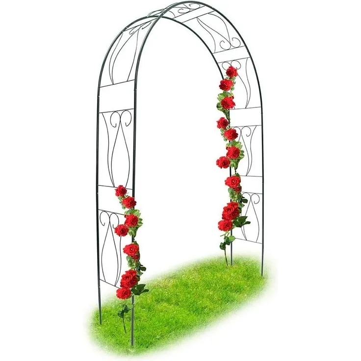 BAKAJI Gartenbogen für Rosen, Kletterpflanzen, aus Metall, 153 x 35 x 233 cm, Farbe Dunkelgrün
