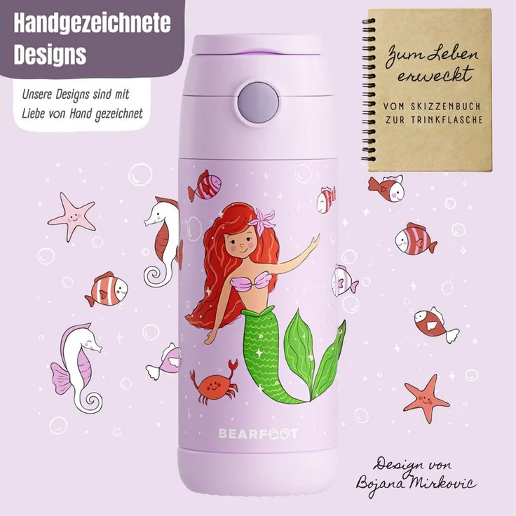 BEARFOOT Trinkflasche Thermo Kinder Trinkflasche Edelstahl - Meerjungfrau lila, Thermosflasche, auslaufsicher, Edelstahl, Kinderflasche, BPA-frei – Bild 4