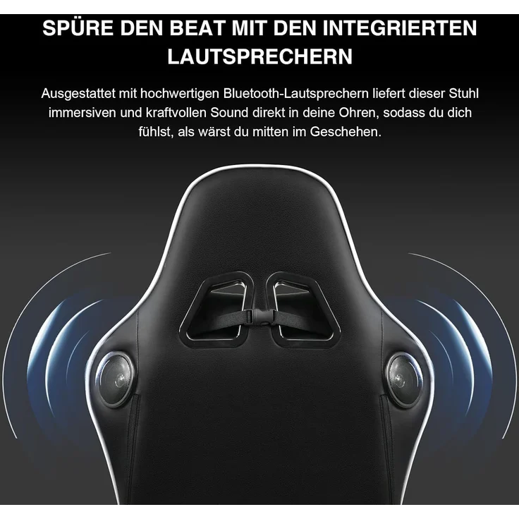 GTPLAYER Gaming Stuhl Gamer Stuhl mit Fußstütze Bluetooth Lautsprecher Ergonomischer Bürostuhl Computerstuhl Schreibtischstuhl PC Stuhl mit verstellbare Rückenlehne 150 kg Belastbarkeit weiß – Bild 4