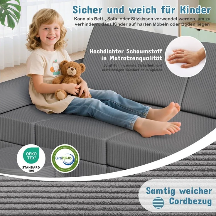 TLGREEN Kindersofa Spielsofa Cord, 15-Teiliges Modulare Kinderspielcouch, Kindersofa-Bausteine, Spielsofa für Kinder, kreatives Spielen für Kuschelecke im Kinderzimmer – Bild 3