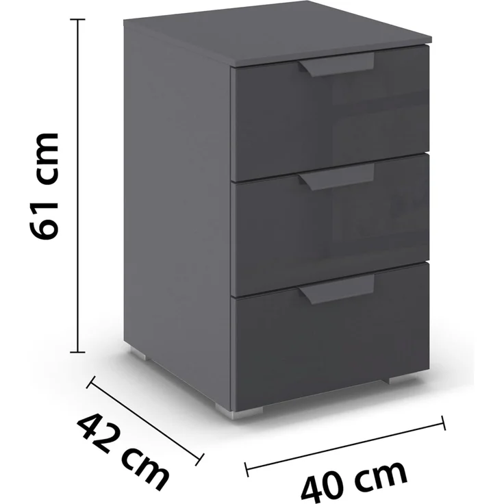 rauch Aditio Box, Nachttisch, 2 Schubladen, mit Glasfront, mit Softclose-Funktion, Farbe Grau metallic, BxHxT 40x61x42cm – Bild 3
