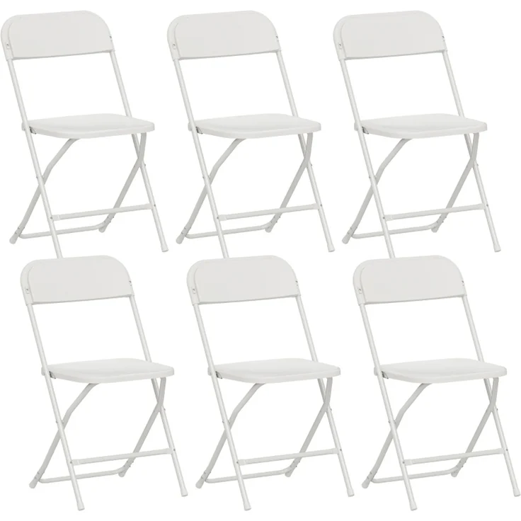 MELAYR, 6er-Set Klappstühle, faltbare Stühle mit Ablauflöchern, Stahlrahmen, 49 x 45 x 79.5 cm, Weiß – Bild 1