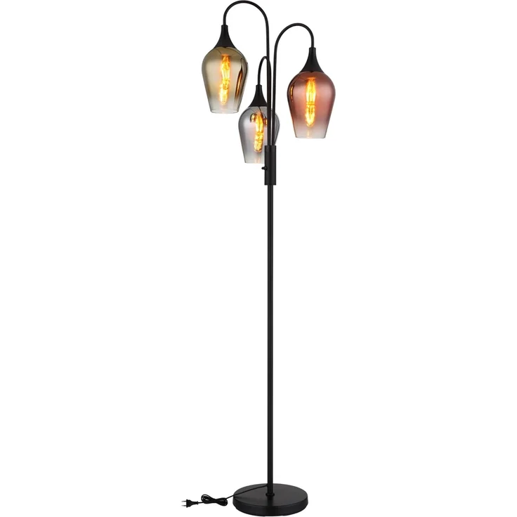 Stehleuchte, schwarz, Glas chrom gold kupfer, H 165 cm – Bild 8