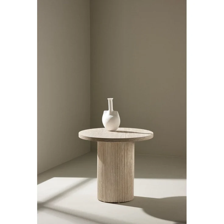 Venture Home Couchtisch Härön, runder Couchtisch in eleganter Travertinoptik, Ø 50 cm, Sofatisch, MDF, 3D-Papier, rund, weich geformt, einheitlich – Bild 1