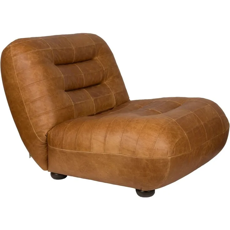 Loungesessel Wyatt Cognac aus Leder mit Gummibaumholz-Beinen