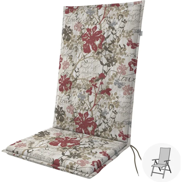 Doppler Sitzauflage "Living" High, blumen, für Hochlehner (119 x 48 x 6 cm)