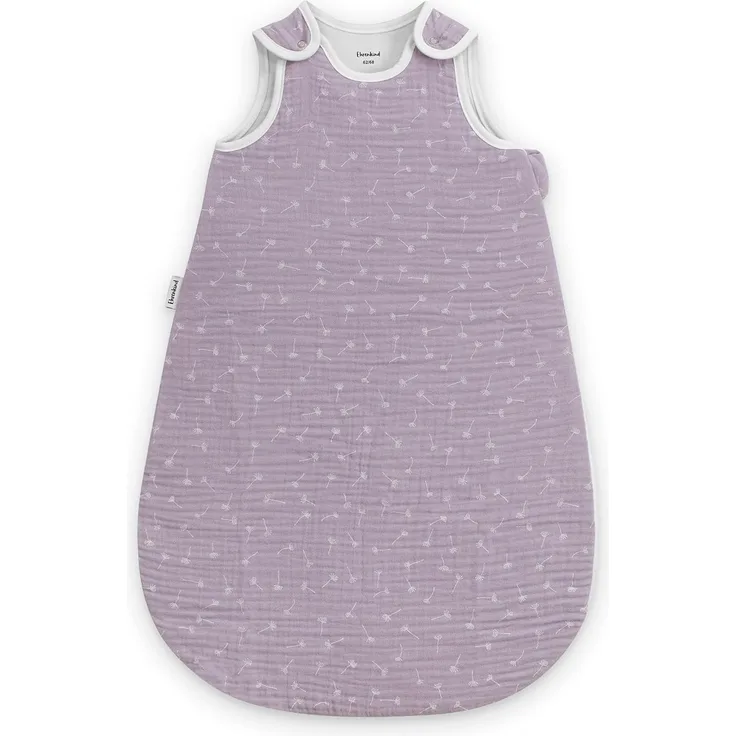 Ehrenkind® Baby Sommerschlafsack Rund Musselin | aus weicher OEKO-TEX zertifizierter Bio-Baumwolle | Sommer Baby Schlafsack Baby 1 TOG Gr. 50/56 Flieder Gemustert