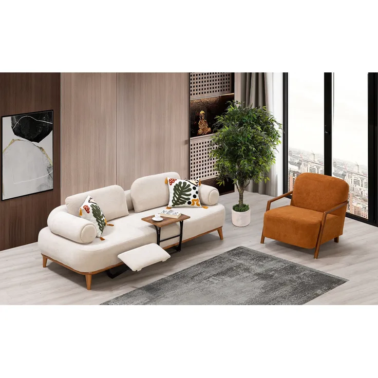 Sitzgruppe/Sofa Set - Wohnzimmergarnitur "Hortensia" 3+3+1-Beige/Orange