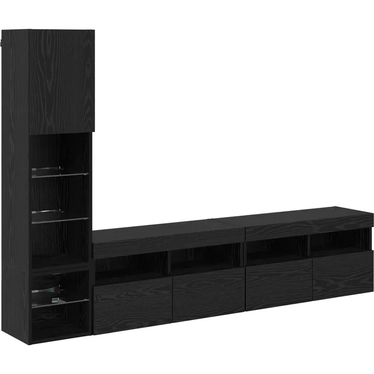 vidaXL TV-Wandmöbel mit LED 4 pcs Schwarz Eichen-Optik Holzwerkstoff 3402967