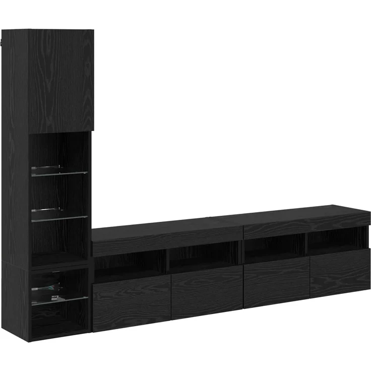 vidaXL TV-Wandmöbel mit LED 4 pcs Schwarz Eichen-Optik Holzwerkstoff 3402967 – Bild 1
