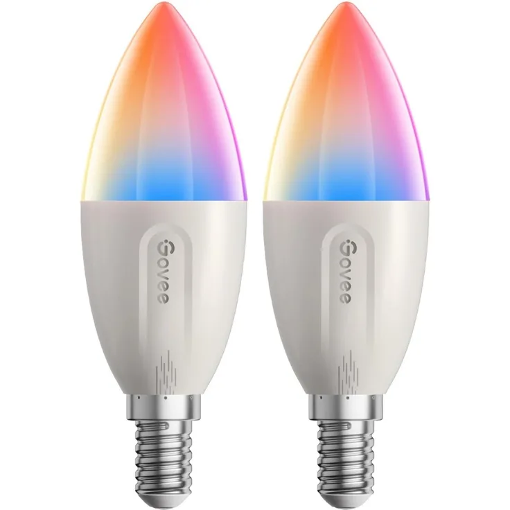 Govee Smarte Glühbirne E14, RGBWW LED Lampe, Funktionieren mit Matter, Alexa, Google Assistant, Smart Bulb E14 Glühbirne 450LM, dimmbare mit 16 Millionen DIY-Farben, 54 Szenen, 2 Stück