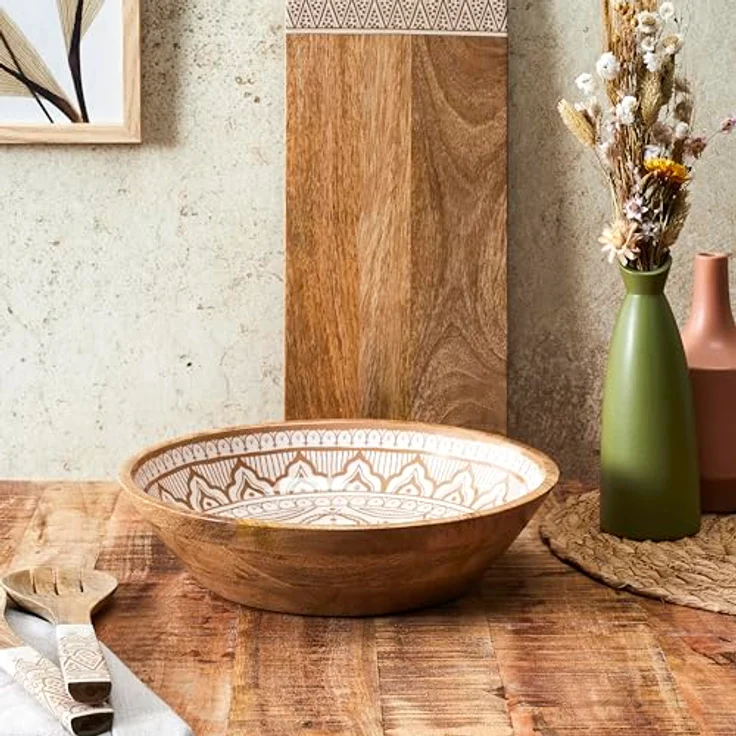 HOME DECO FACTORY, KA0570, Dune Mango Wood Terracotta Salad Bowl, Elegant and Modern Design, Ideal for Salads and Dishes, Easy Maintenance, Size 33 cm, Colors White, Brown, Orange – Bild 5