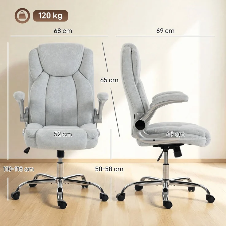 MELAYR, Ergonomischer Schreibtischstuhl mit hoher Rückenlehne, klappbare Armlehnen, 69 x 68 x 118 cm, Creme – Bild 5