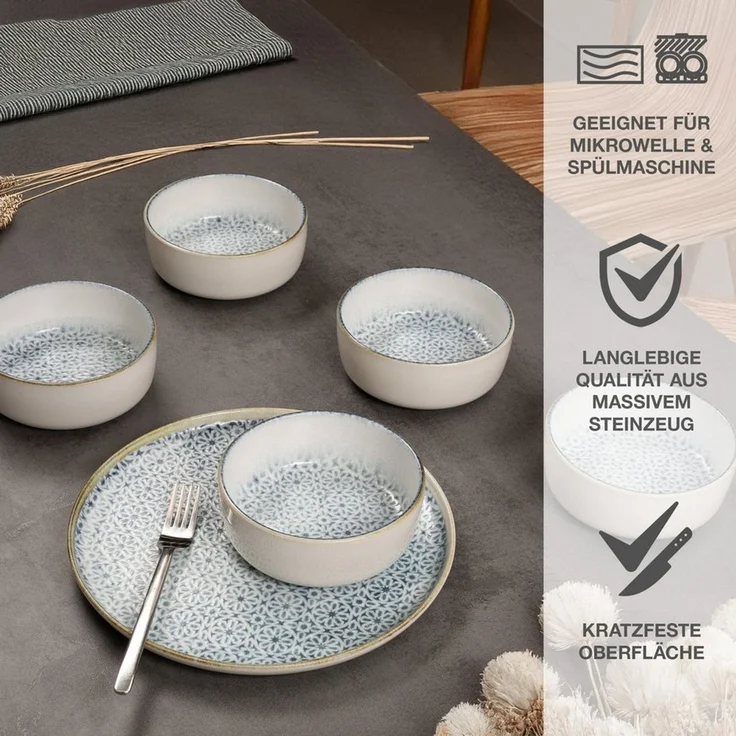 Moritz & Moritz Müslischüssel ALHAMBRA Müslibowls Blau, Steinzeug, (Set, 6-tlg), Hochwertiges Steinzeug, Spülmaschinengeeignet – Bild 3