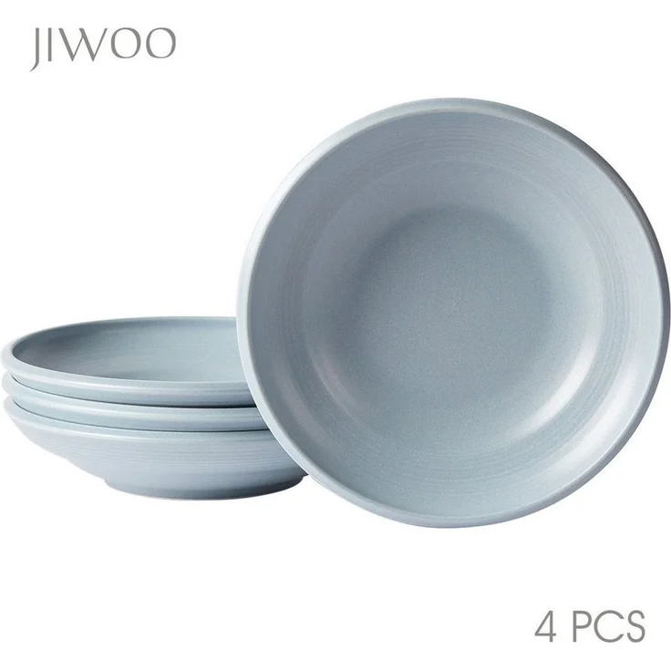 JIWOO Suppenteller 4er Ø22cm, Speiseteller Pastateller Salatteller Dessertteller Plate, (4 St), Keramik Tellerset Weiß mikrowellen- und spülmaschinenfest Ø21,2 cm – Bild 1