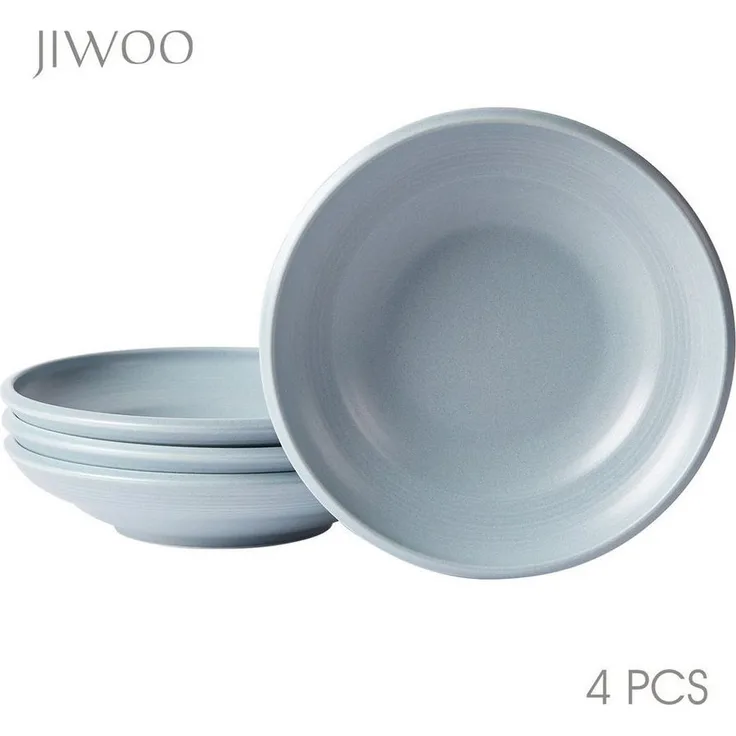 JIWOO Suppenteller 4er Ø22cm, Speiseteller Pastateller Salatteller Dessertteller Plate, (4 St), Keramik Tellerset Weiß mikrowellen- und spülmaschinenfest Ø21,2 cm