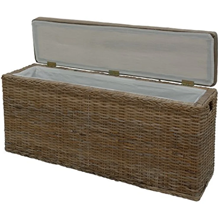 Krines Home Wäschetruhe Breite Sitzbank mit Stauraum Sitztruhe Natur-Rattan Wäschekorb Flur, Sitzbank mit Stauraum – Bild 4