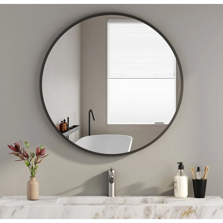 Boromal Wandspiegel Spiegel Rund Schwarz Wand Badspiegel Metall Rahmen Flurspiegel, für Badzimmer/Ankleidezimmer/Wohnzimmer,unbrechbarer Spiegel – Bild 5