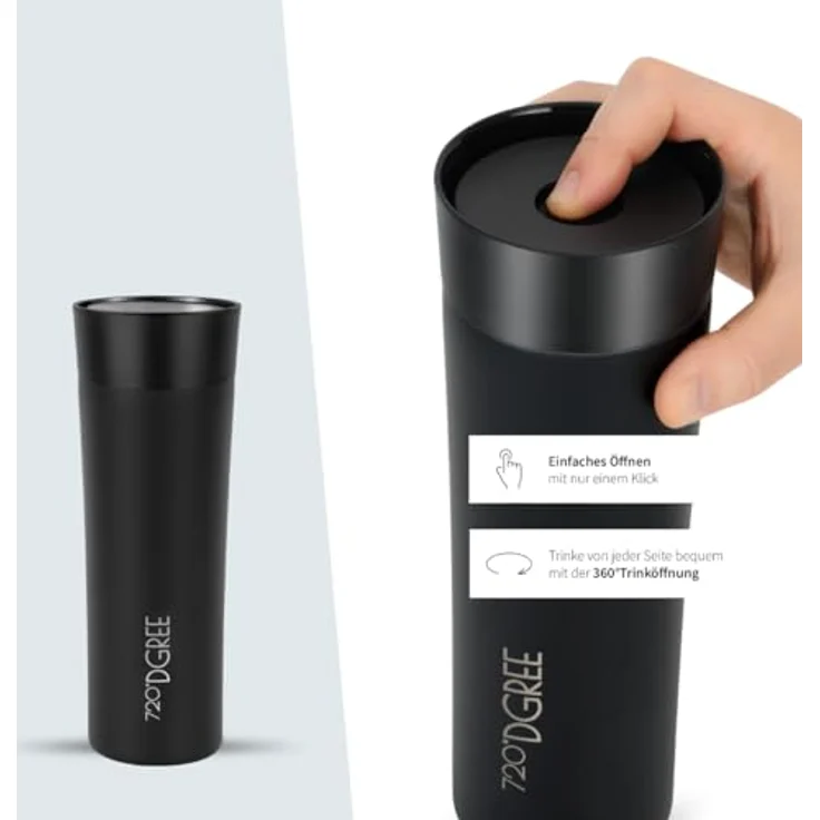 720°DGREE Thermobecher 460ml “PleasureToGo 2.0” - 6h Heiß, 12h Kalt, Auslaufsicher, BPA-Frei, Hygienisch - Grau – Bild 4