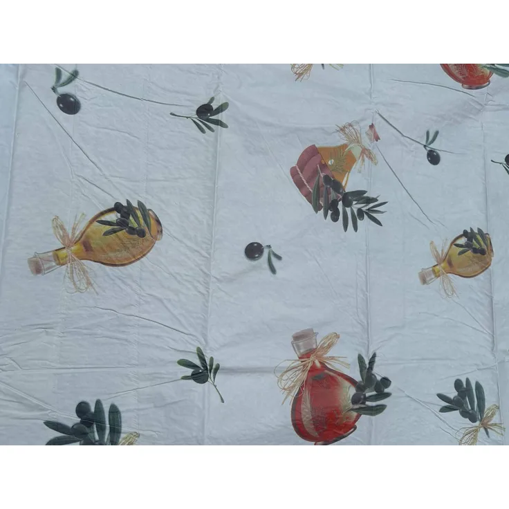 Mediterrane, weiße Tischdecke aus Vinyl mit Olivenmotiven 200 x 140 cm