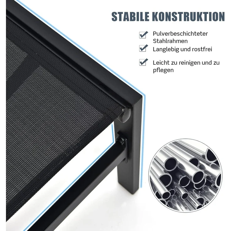 COSTWAY Sonnenliege mit 6-stufig verstellbarer Rückenlehne 150kg belastbar, Stahl/Stoff schwarz, 64 x 198 x 67-103 cm (L x B x H) – Bild 6