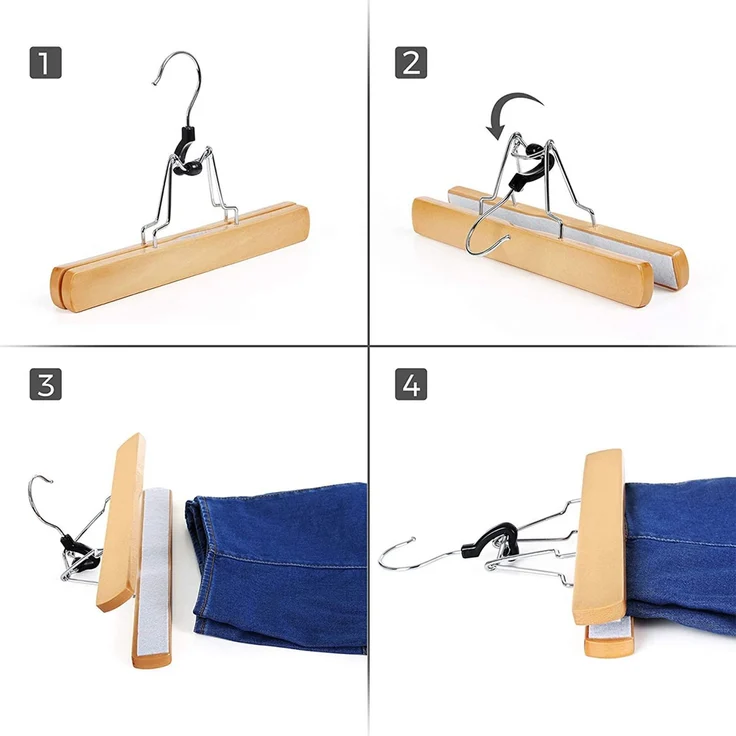 Calicosy Set aus 12 rutschfesten Kleiderbügeln mit Klammern für Hosen - L25 x H17 cm - Helles Holz – Bild 4