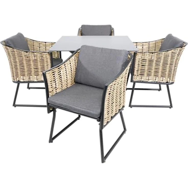 Ambia Garden Gartentisch, quadratisch, 90x90 cm, grau-schwarz, Metall mit Glasplatte, X-Form – Bild 8