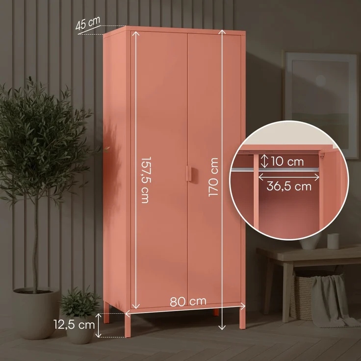 skølm 'Ituri' Kleiderschrank, Metall, 170x45x80 cm, terrakotta, Garderobe mit 4 Fächern und 2 Kleiderstangen – Bild 6