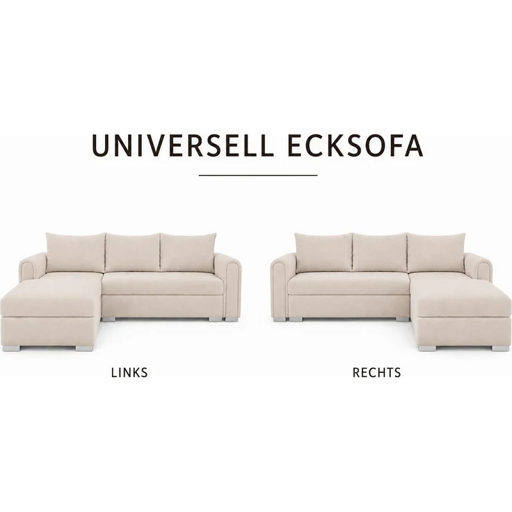 KRISAN MÖBEL Ecksofa NORDI in Beige Universelle Wohnlandschaft mit Schlaffunktion und Bettkasten, 242 × 77 x 145 cm – Bild 5