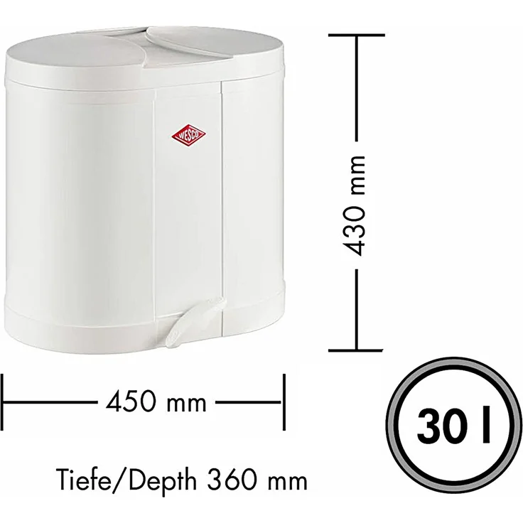 Wesco 'Ökosammler 170' Abfalleimer mit Fußtritt und 2-fach Trennung, 30 (2x15) Liter, Stahlblech, Silber – Bild 2