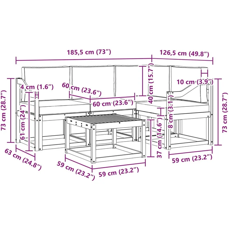 vidaXL Outdoor-Sofagarnitur mit Kissen 5 pcs Natur und Anthrazit 3366375 – Bild 10