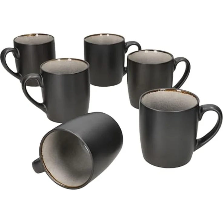 MamboCat Becher 6x Reactive Glaze Dark Cement Kaffeebecher 250ml Grau Teetassen Kupfer, Steingut – Bild 2