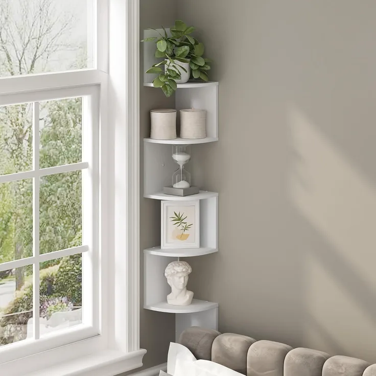Furinno 5-Tier Scaffale angolare galleggiante, ripiani da parete per riporre ed esporre, Weiß