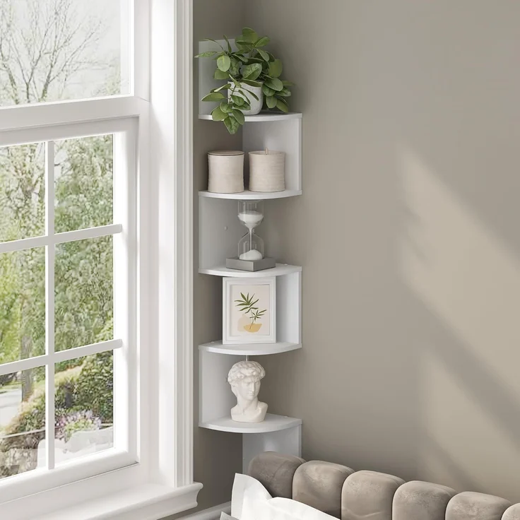 Furinno 5-Tier Scaffale angolare galleggiante, ripiani da parete per riporre ed esporre, Weiß