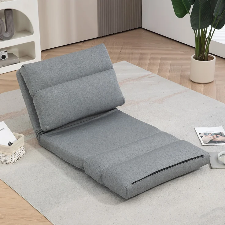 Wohnora-Sitzsack mit Bettfunktion, neigbare Lehne, klappbar, bis 120kg, 70 x 72 x 56 cm, Grau,H 56cm x T 70cm x B 72cm – Bild 4