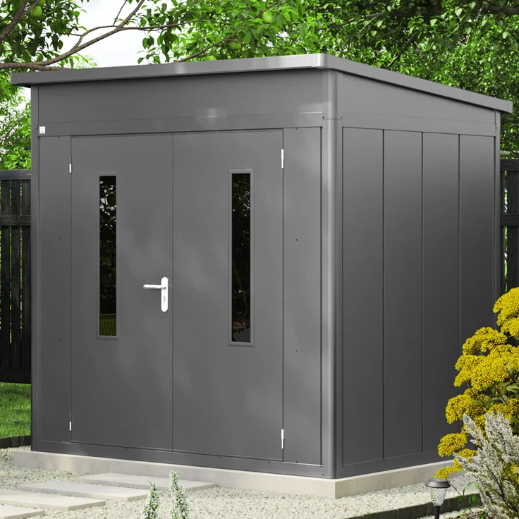 GFP PrimeyardGerätehaus Metall Gartenhaus 228 x 180 x 231 cm Geräteschuppen Pultdach anthrazit – Bild 2
