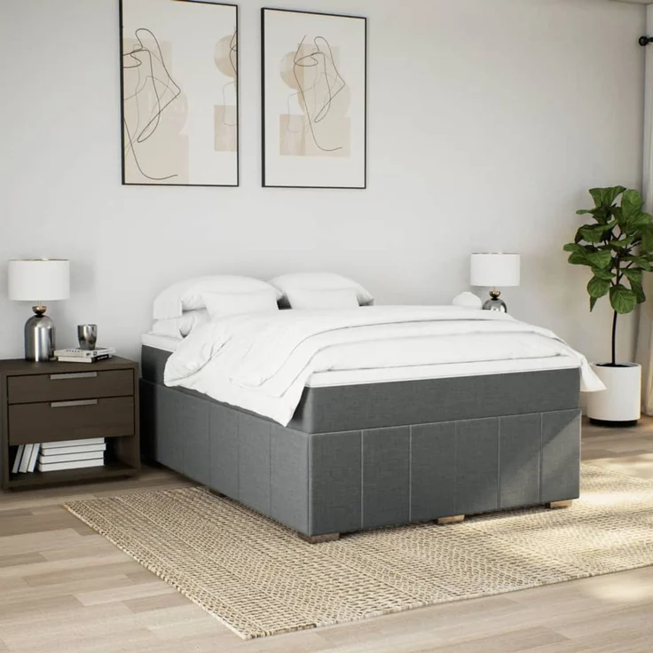 vidaXL Boxspringbett mit Matratze Dunkelgrau 140x200 cm Stoff 3285478 – Bild 3