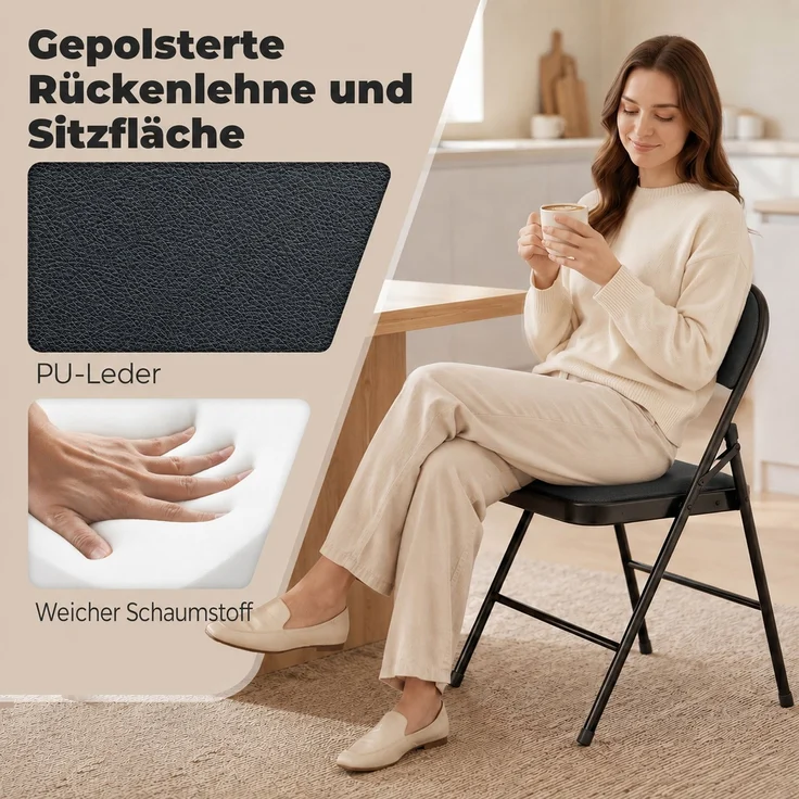 HOMCOM Klappstühle, Kunstleder, Stahl, Schwarz, 45L x 46B x 78H cm – Bild 5
