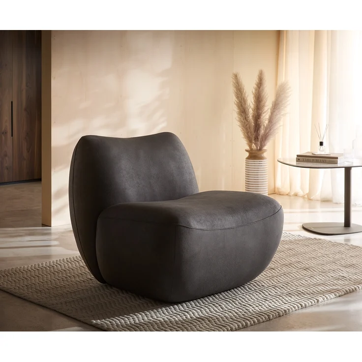 Loungesessel Zena 75x85 cm Mikrofaser Anthrazit Vintage – Bild 1