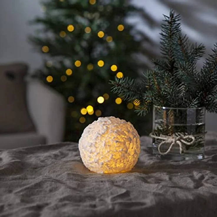 Schneeball-Kerze Snowball Echtwachs Batterie Timer warmweiß Ø 10cm – Bild 2
