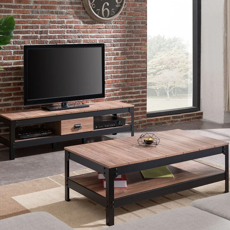 CaliCosy Couchtisch aus schwarzem Metall und Holz - L117cm - Schwarz – Bild 2