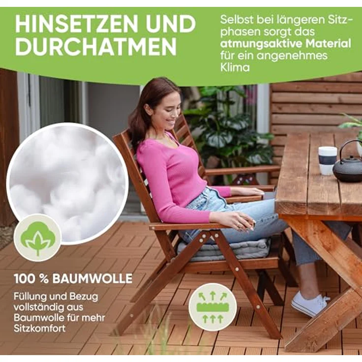 Gräfenstayn Sitzkissen 4er Set 40x40 cm mit 8 cm Polsterung aus 100 % Baumwolle -, robustes Sitzkissen für Indoor & Outdoor, bequemes Bodenkissen – Bild 4