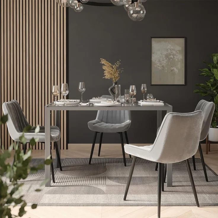 Esstisch Set Grand Grau 120x70 cm mit 4 Stühlen (Grau) Vicco – Bild 6